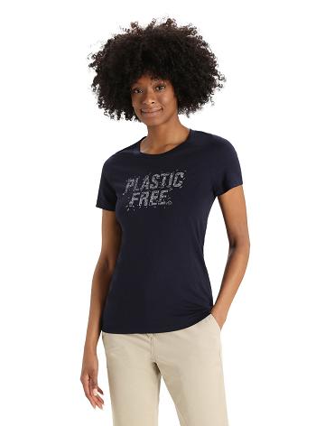 Midnight Navy Icebreaker Merino Tech Lite II Short Sleeve Plastic Free Women's T Shirts | AU 1600WNBY